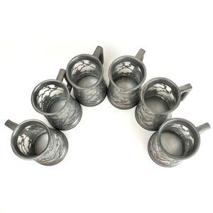 Antique Huikee Swatow Tankard Steins Pewter & Glass 6 Set Dragon Design Signed